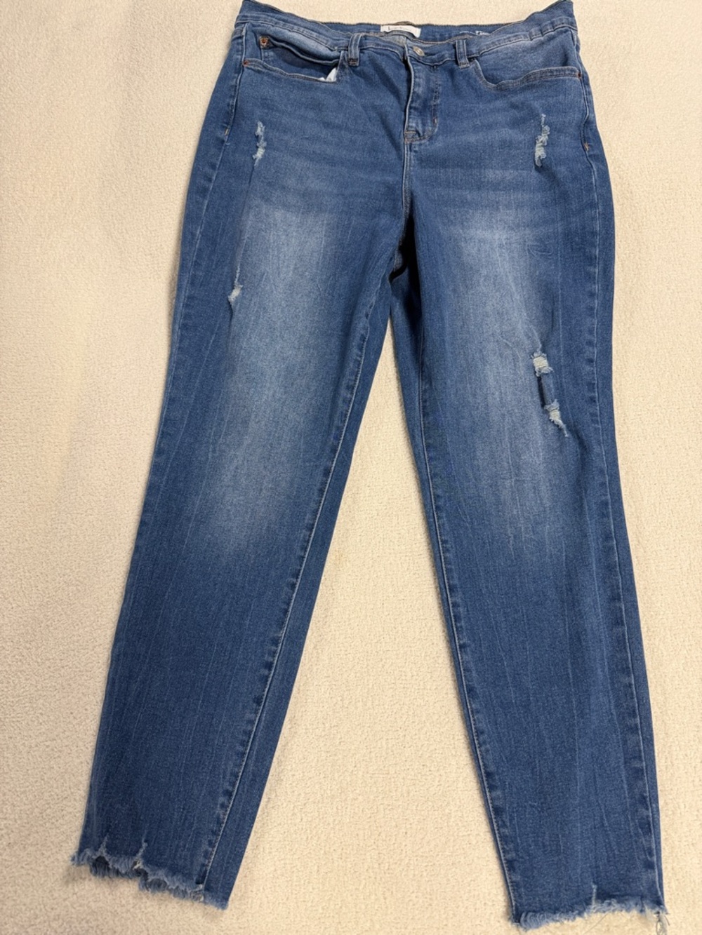Nicole Miller Mid-Blue Distressed Ankle Skinny Jeans